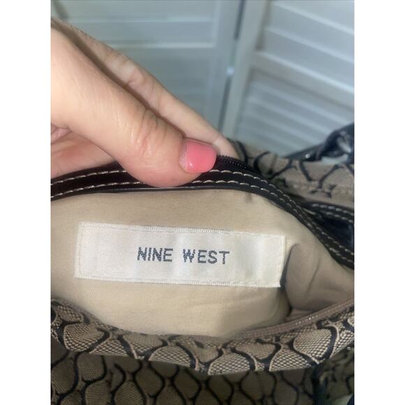 NINE WEST NINE & CO Purse Tote Black Gray Pattern Canvas Double Top Handle - Picture 4 of 9